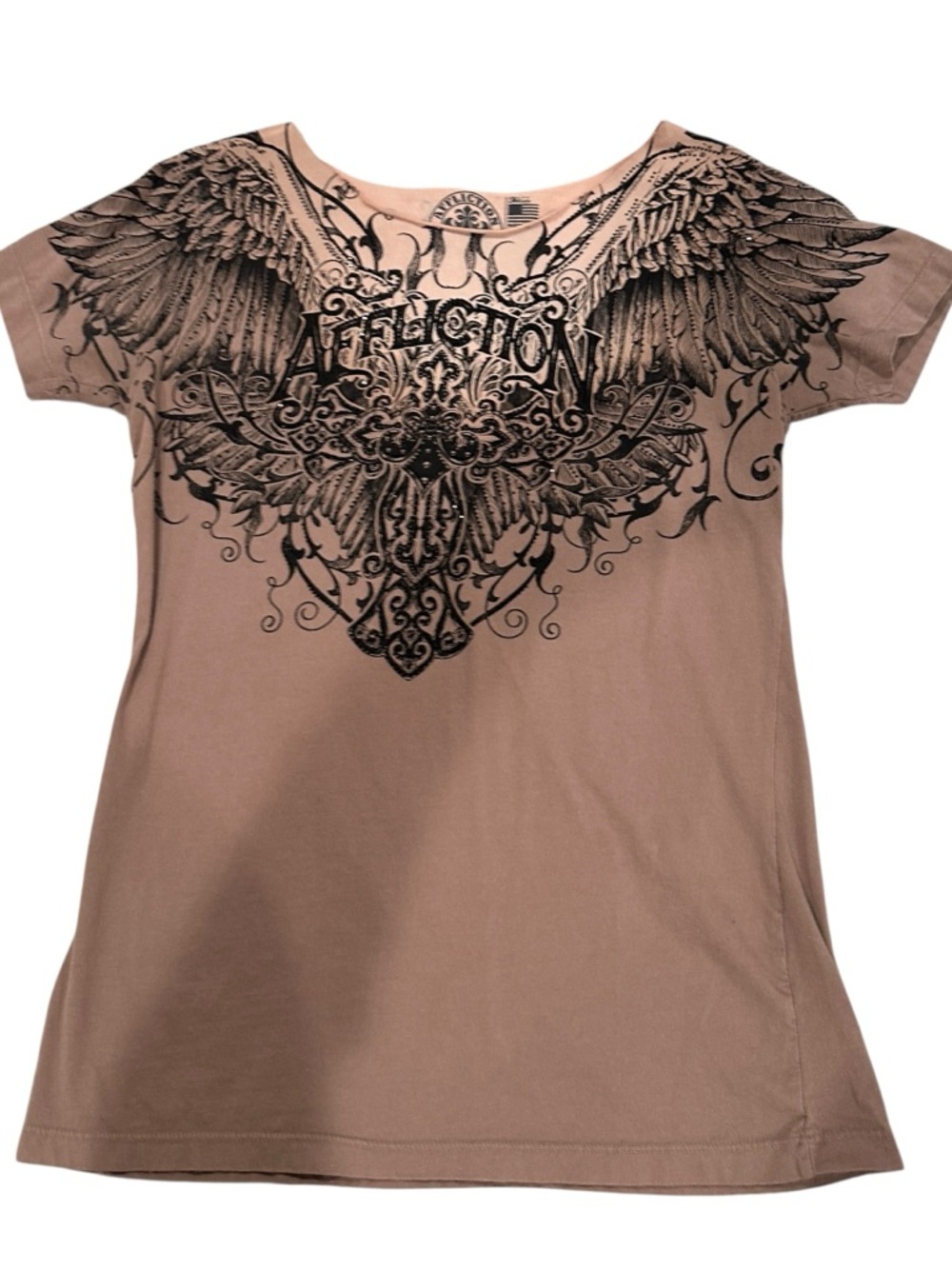 Affliction Women's Taupe Wing Graphic Short Sleeve Tee